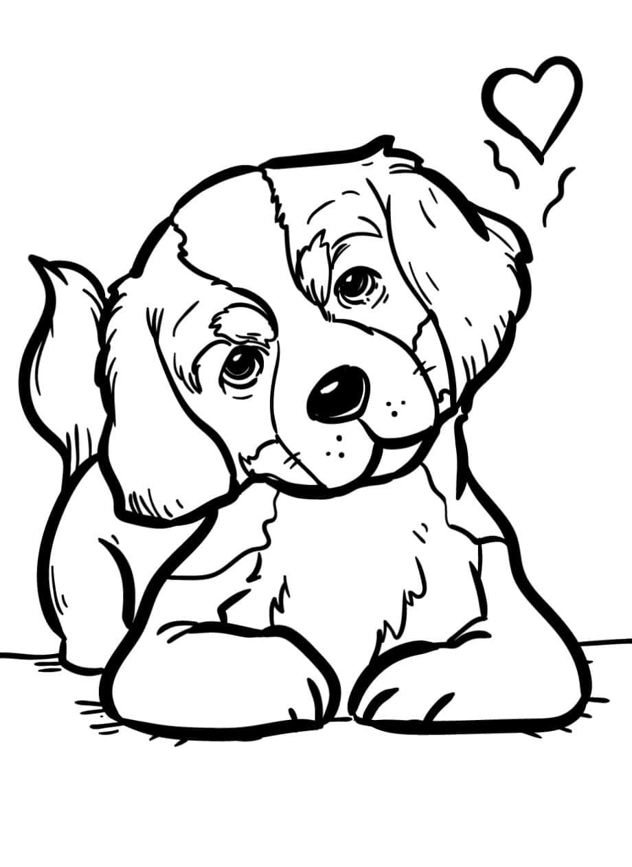 犬のかわいいハートの塗り絵 壁紙