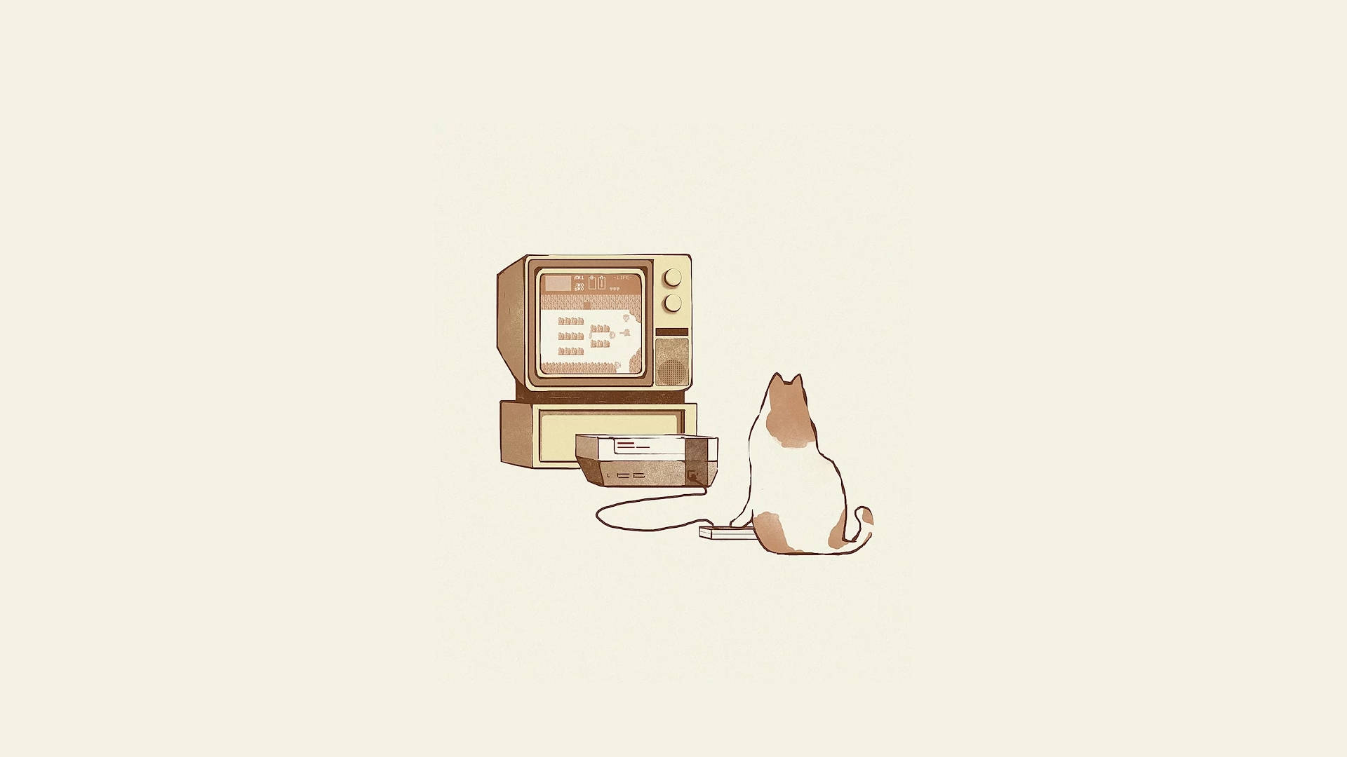猫がテレビゲームをするミニマルなノートパソコン壁紙 壁紙