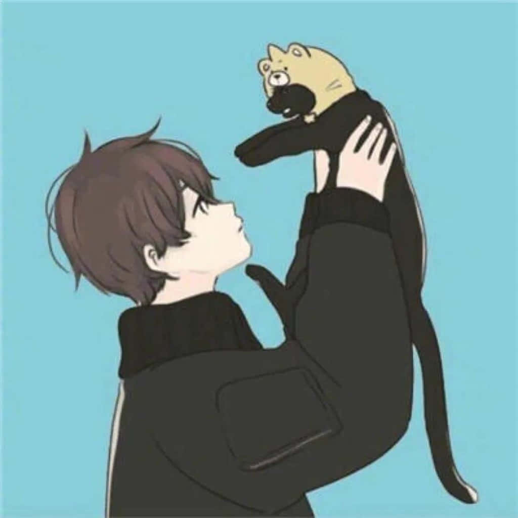 猫とお揃いのアニメ少年プロフィール画像 壁紙