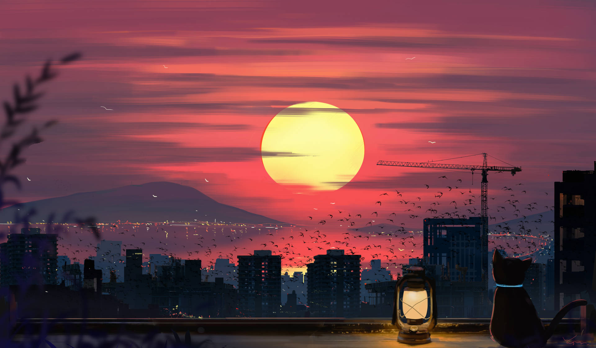 猫と夕焼けのコンピュータロック画面