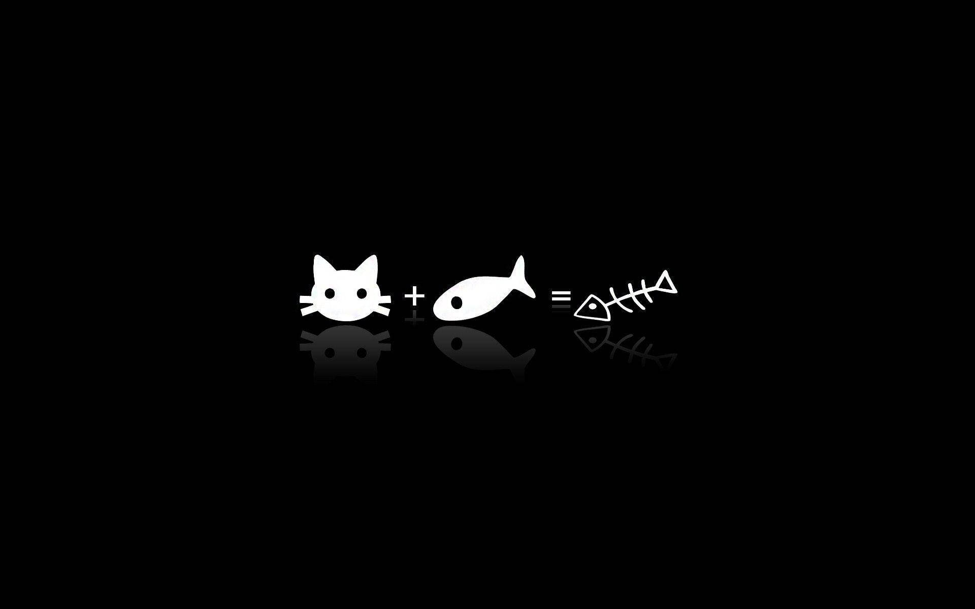 猫と魚のモノクロ美しいノートパソコン背景 壁紙