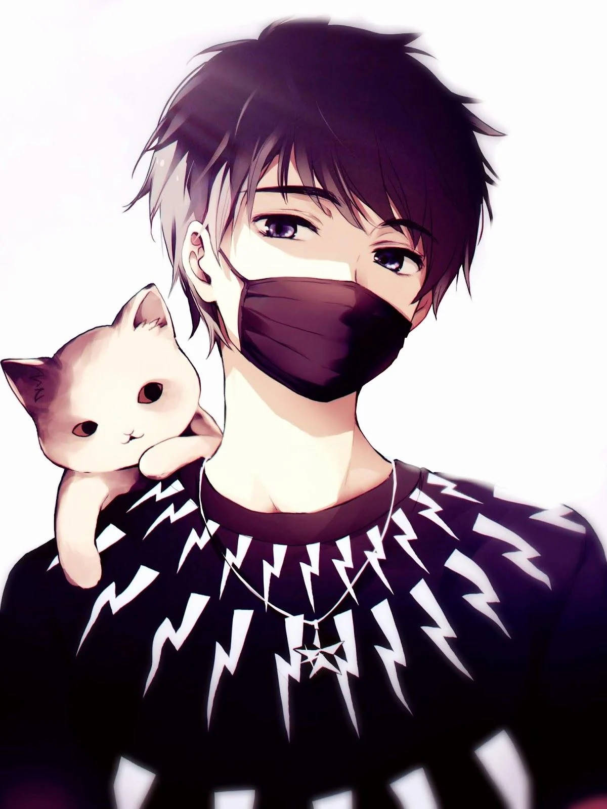 猫を連れたアニメ風の少年 壁紙