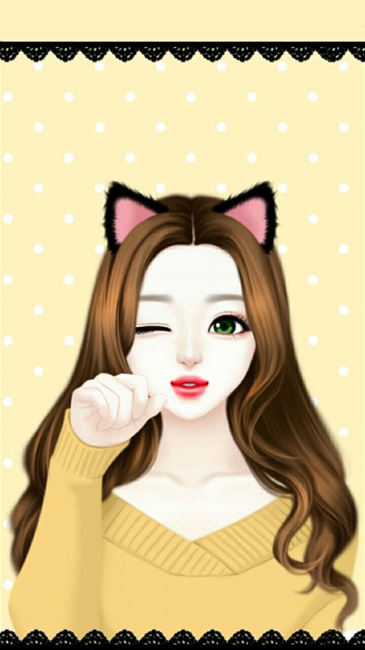 猫耳をつけたかわいい女の子の画像 壁紙