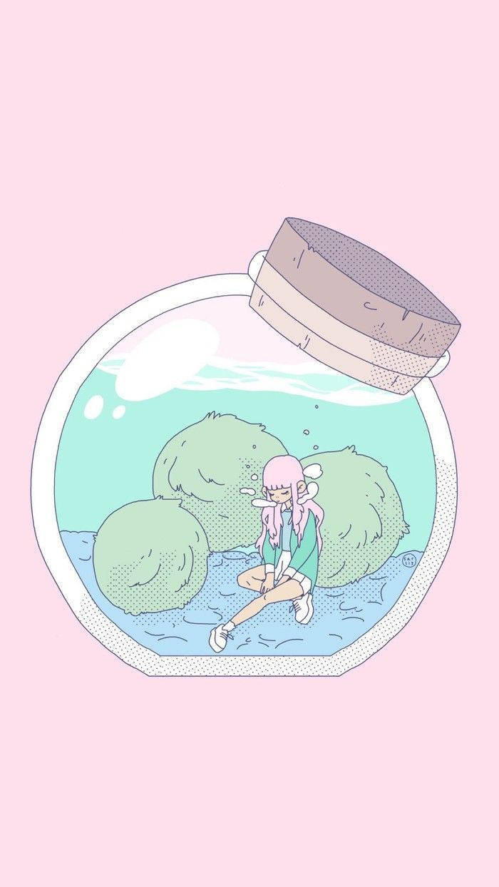 瓶の中の少女 美的スケッチ 壁紙