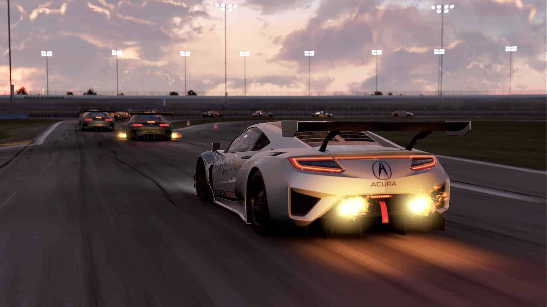 白いスポーツカーが走るHD Project Carsの背景 壁紙