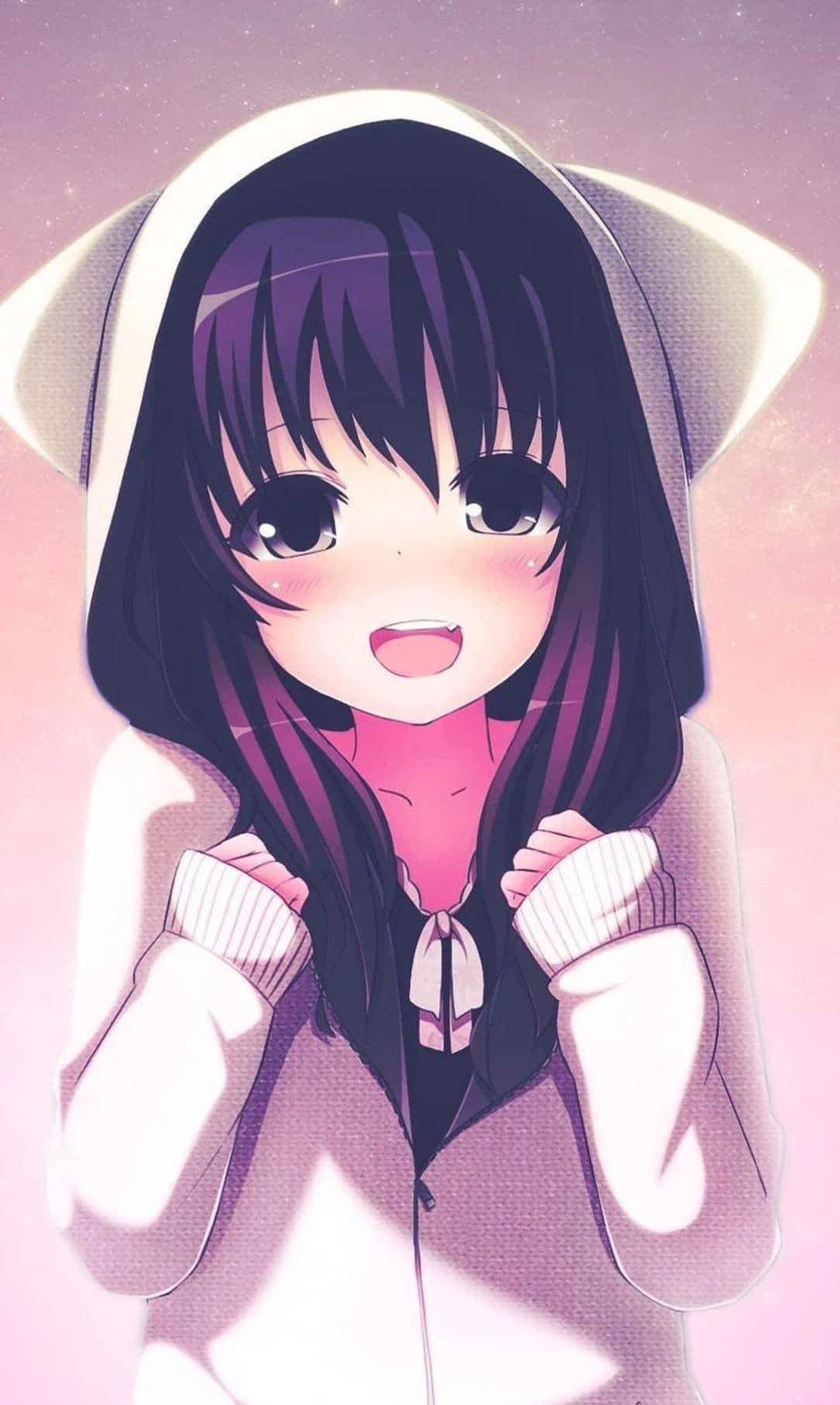 白いパーカーを着た紫髪の少女 壁紙