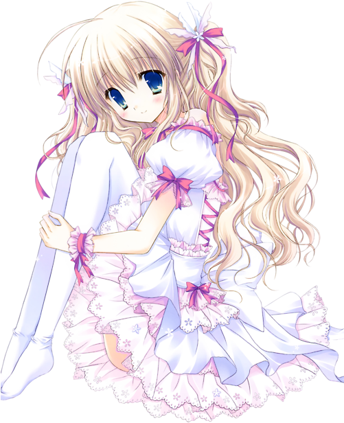 白いフリルドレスのアニメ少女 壁紙