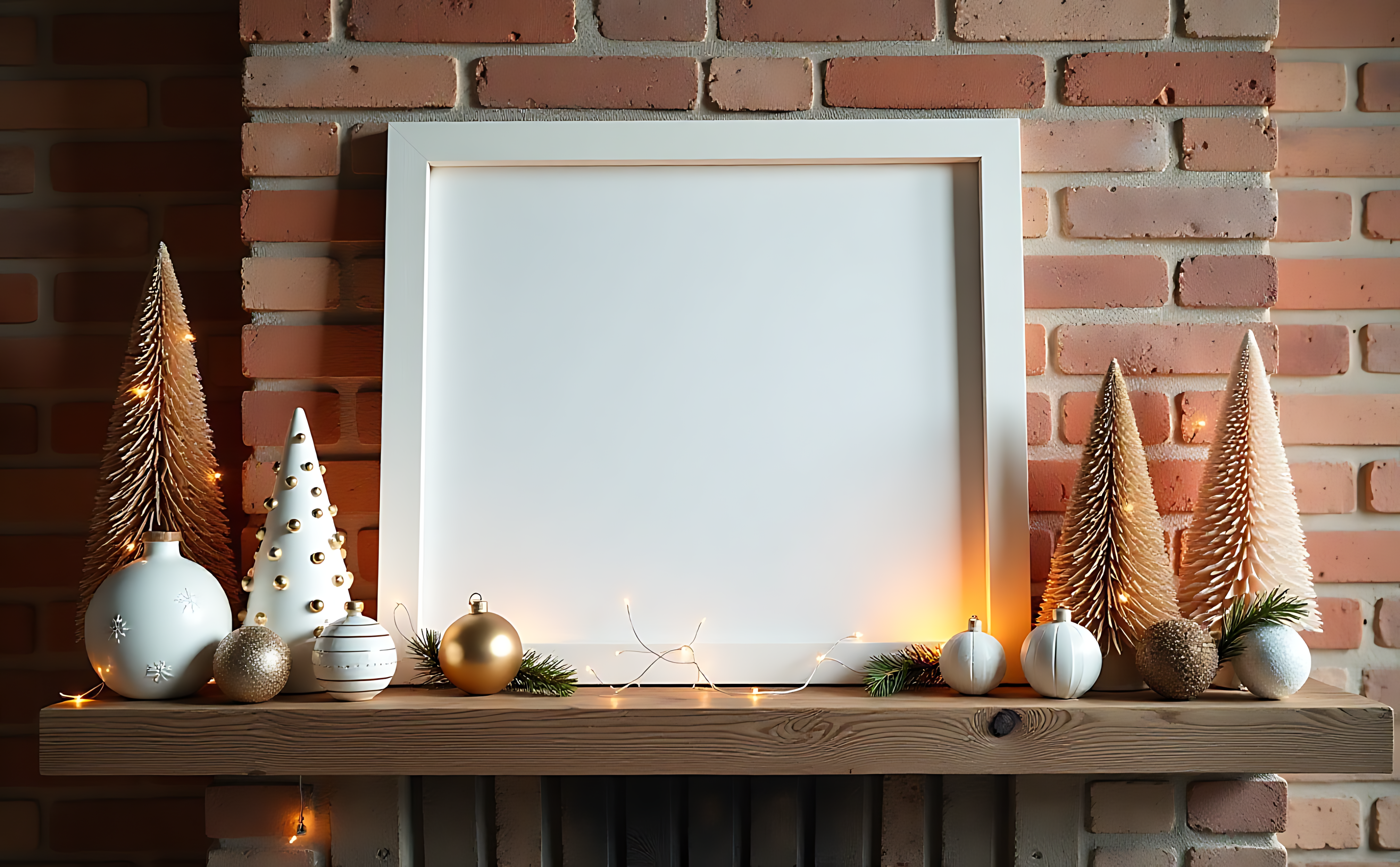 白いフレームとクリスマスコーンの飾り 壁紙