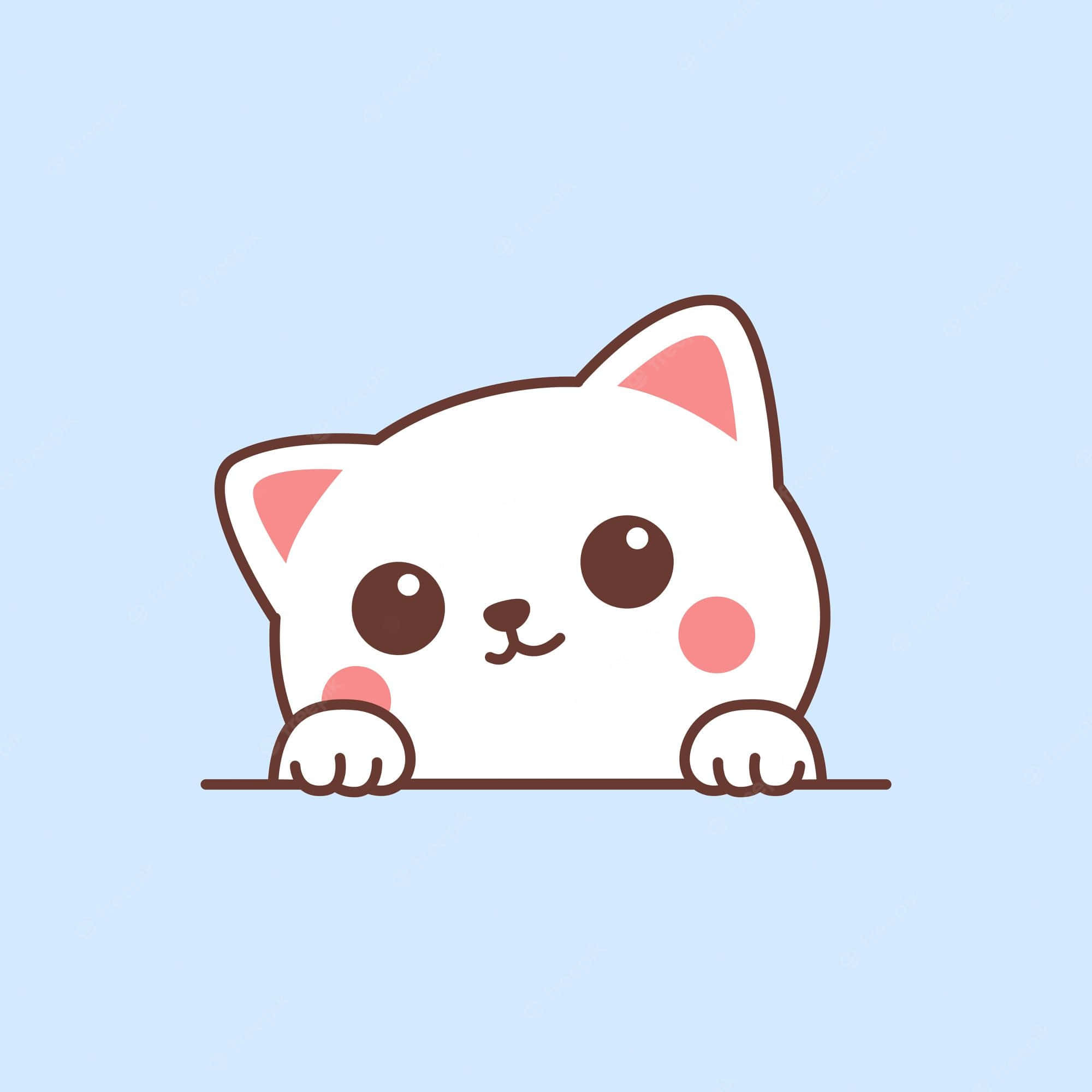 白い猫が角から顔をのぞかせている 壁紙