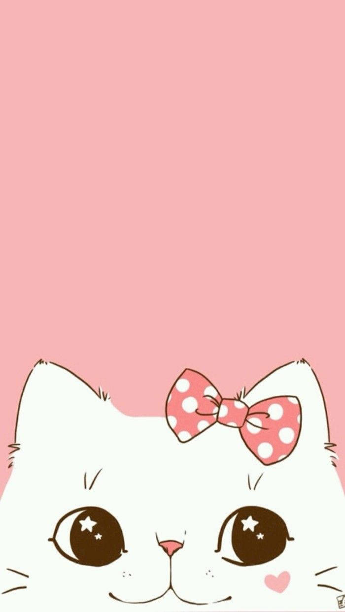白い猫のピンクリボン イラスト 壁紙