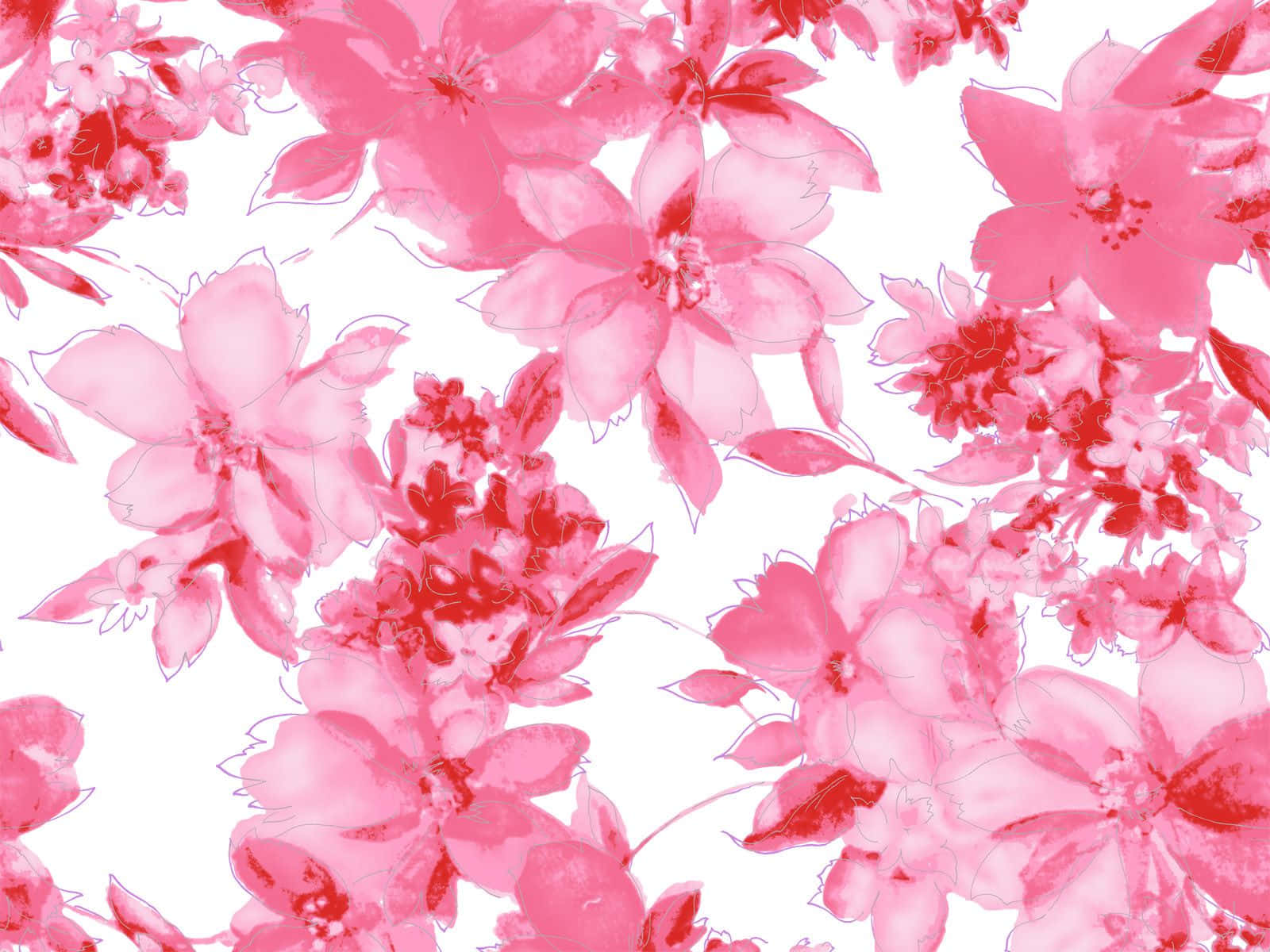 白い背景にピンクの花柄 壁紙