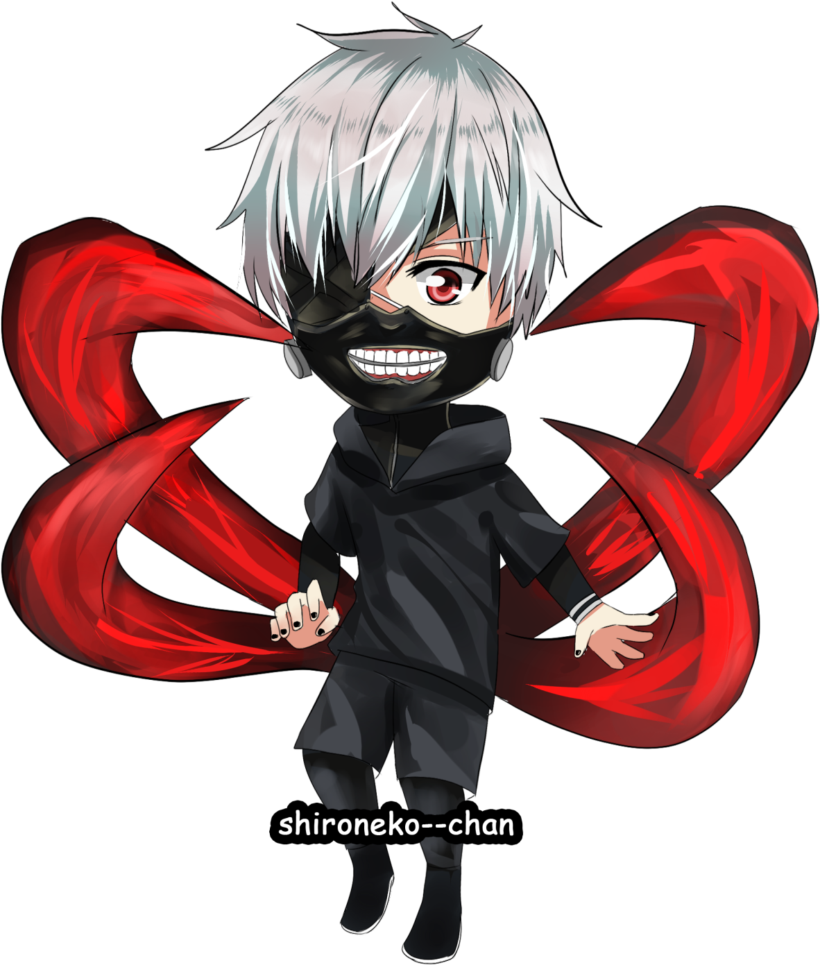 白髪で赤い触手を持つアニメキャラクター 壁紙