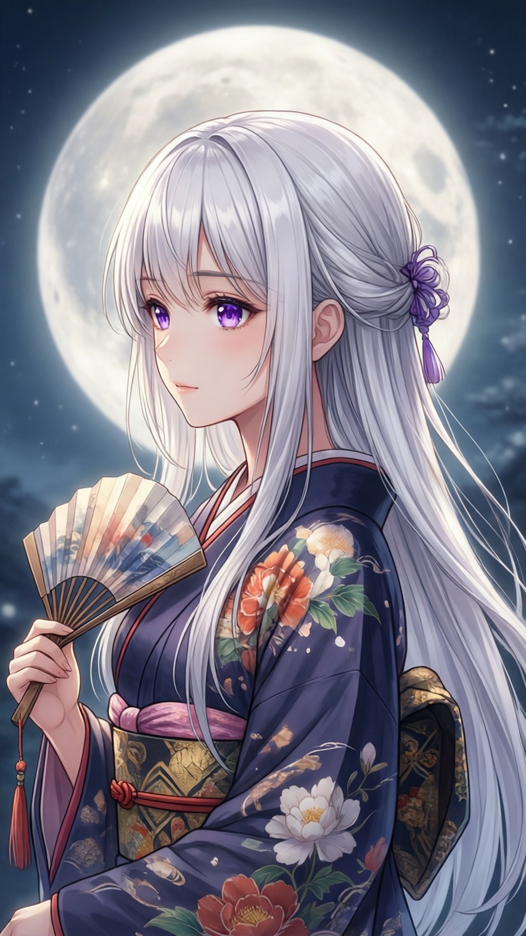 白髪の月 壁紙