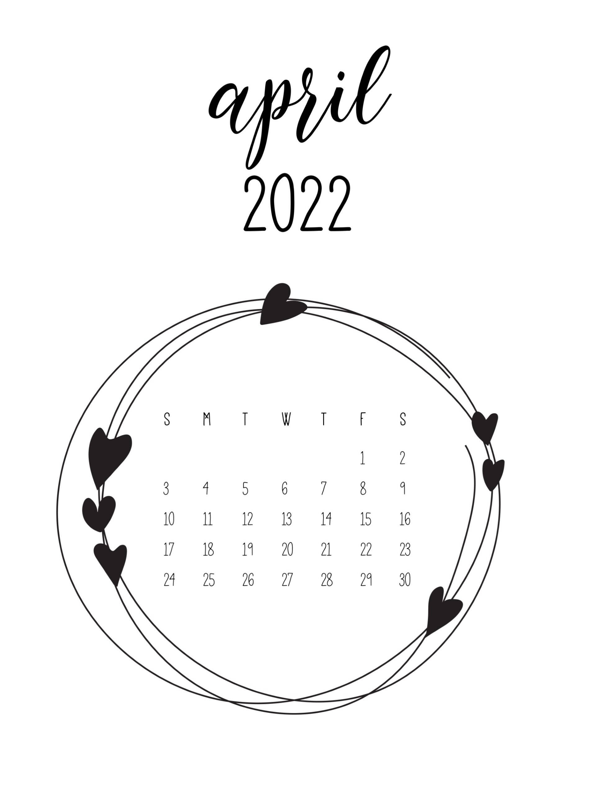 白黒の2022年4月カレンダー 壁紙