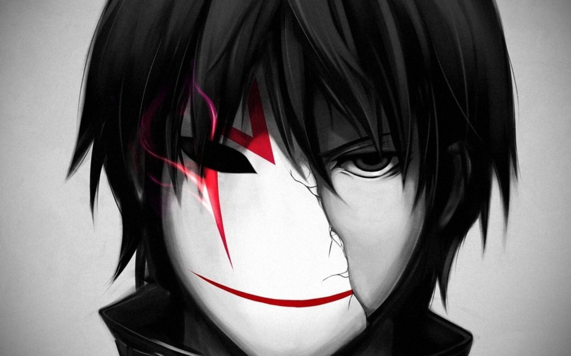 白黒の仮面をかぶったアニメ少年 壁紙