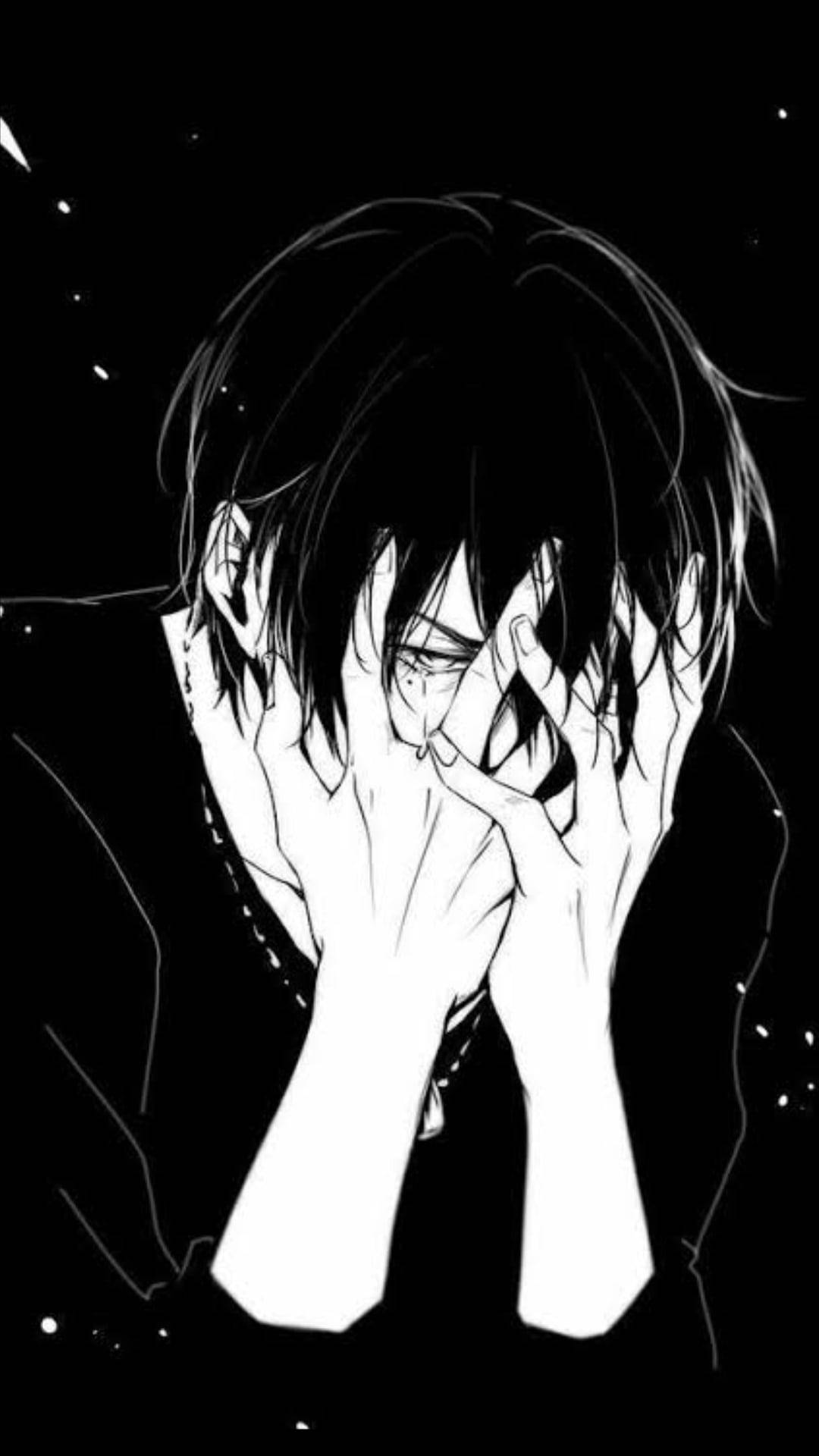 白黒の怒りと悲しみの少年の漫画 壁紙