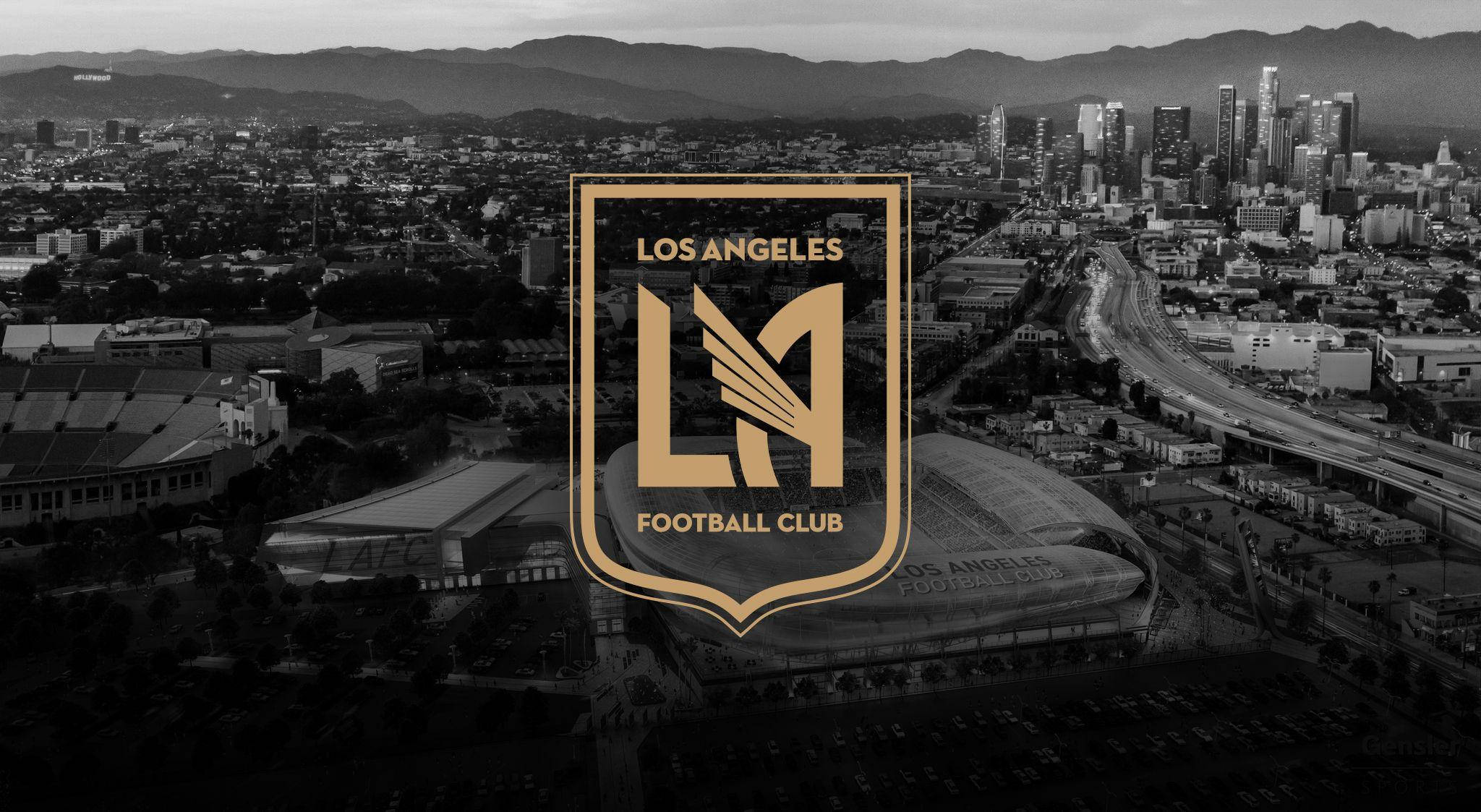 白黒の街並みとLAFCロゴ 壁紙