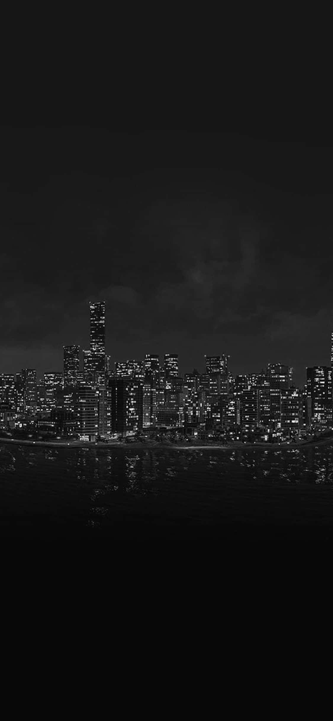 白黒の都市スカイラインの画像 壁紙