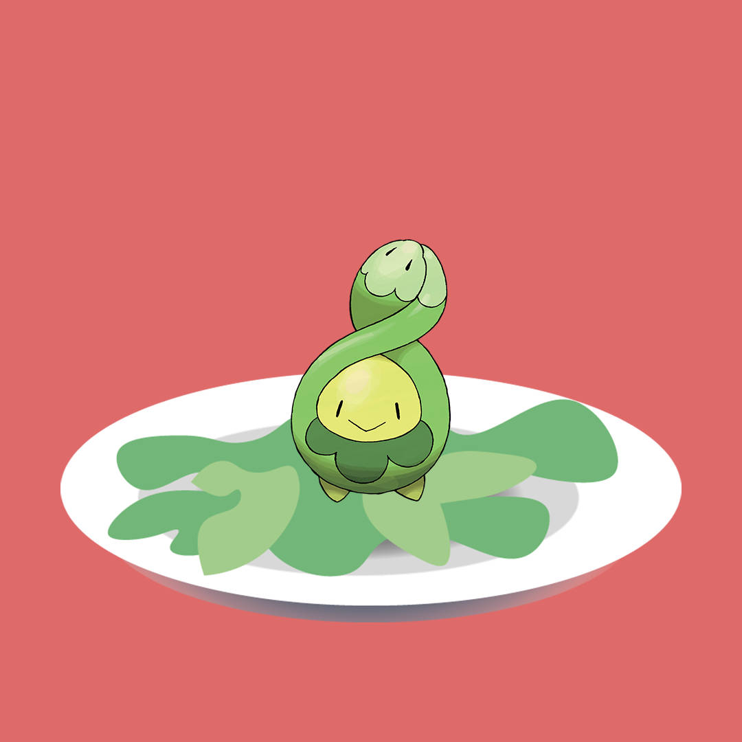 皿の上の葉っぱと共に佇むBudew 壁紙