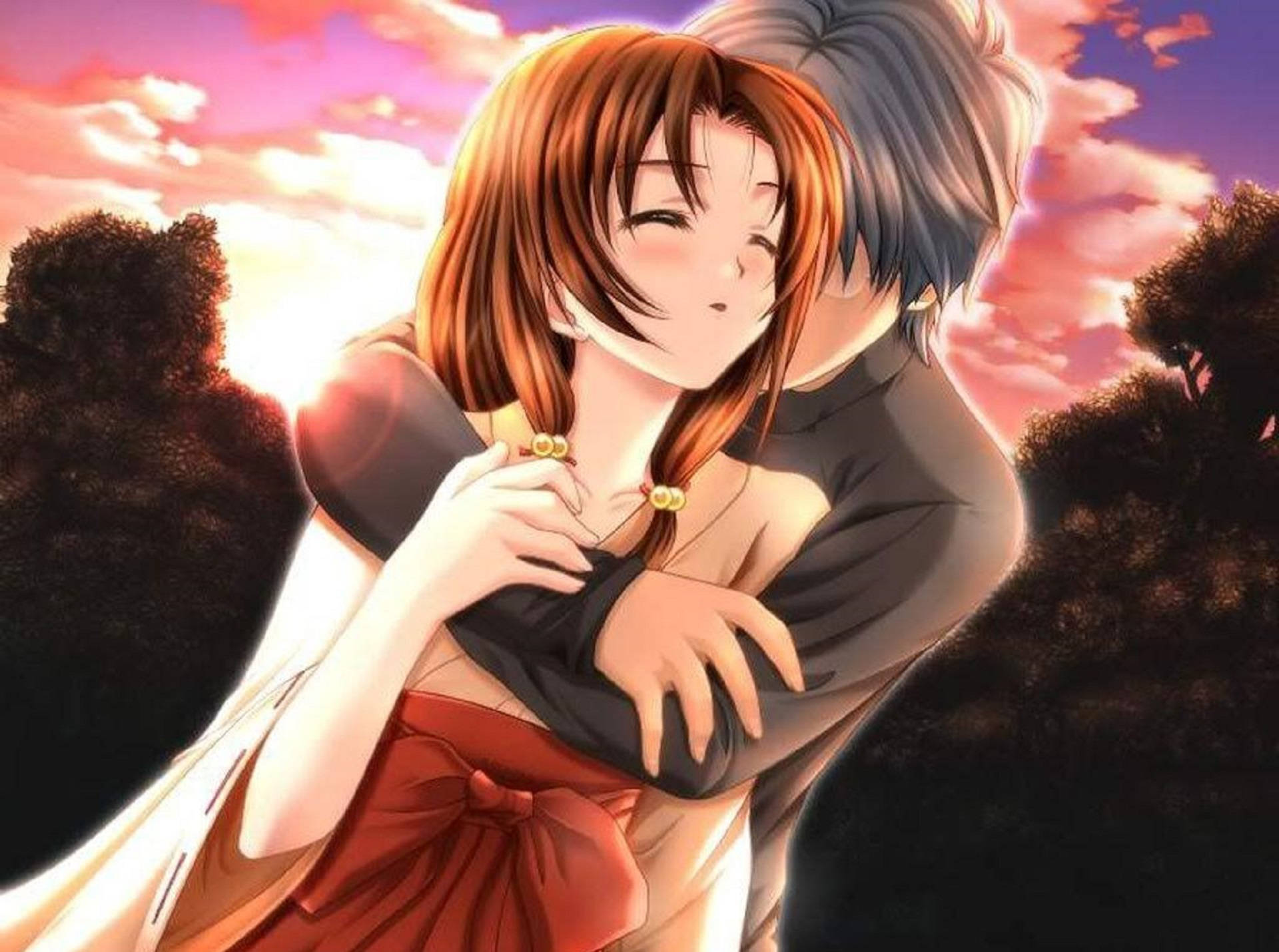 目を閉じて抱き合うアニメ 壁紙