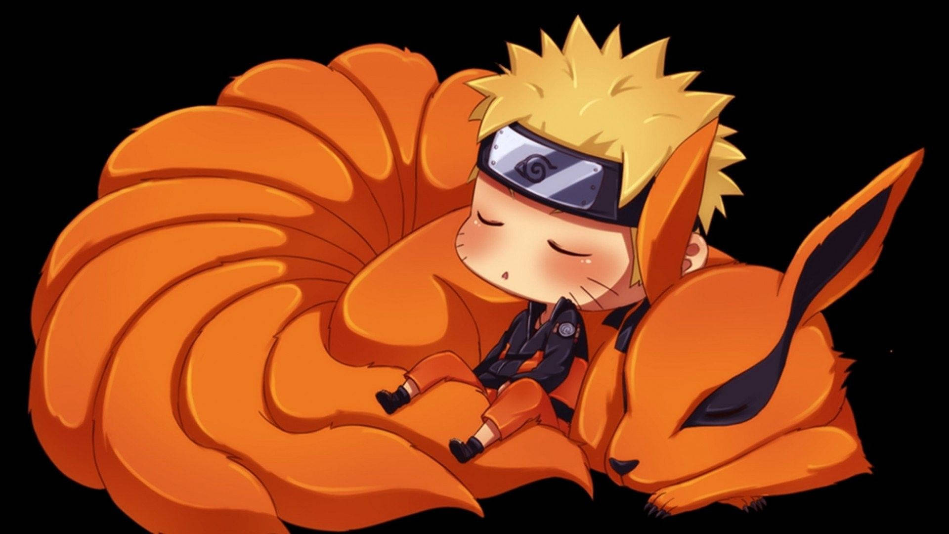 眠るかわいいナルトと九尾 壁紙