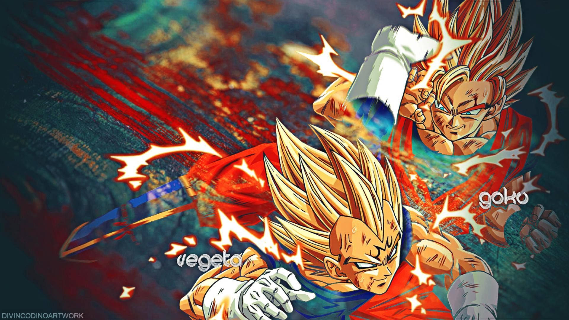 ドラゴンボールZ 孫悟空とベジータが戦う、超サイヤ人のアニメキャラクター