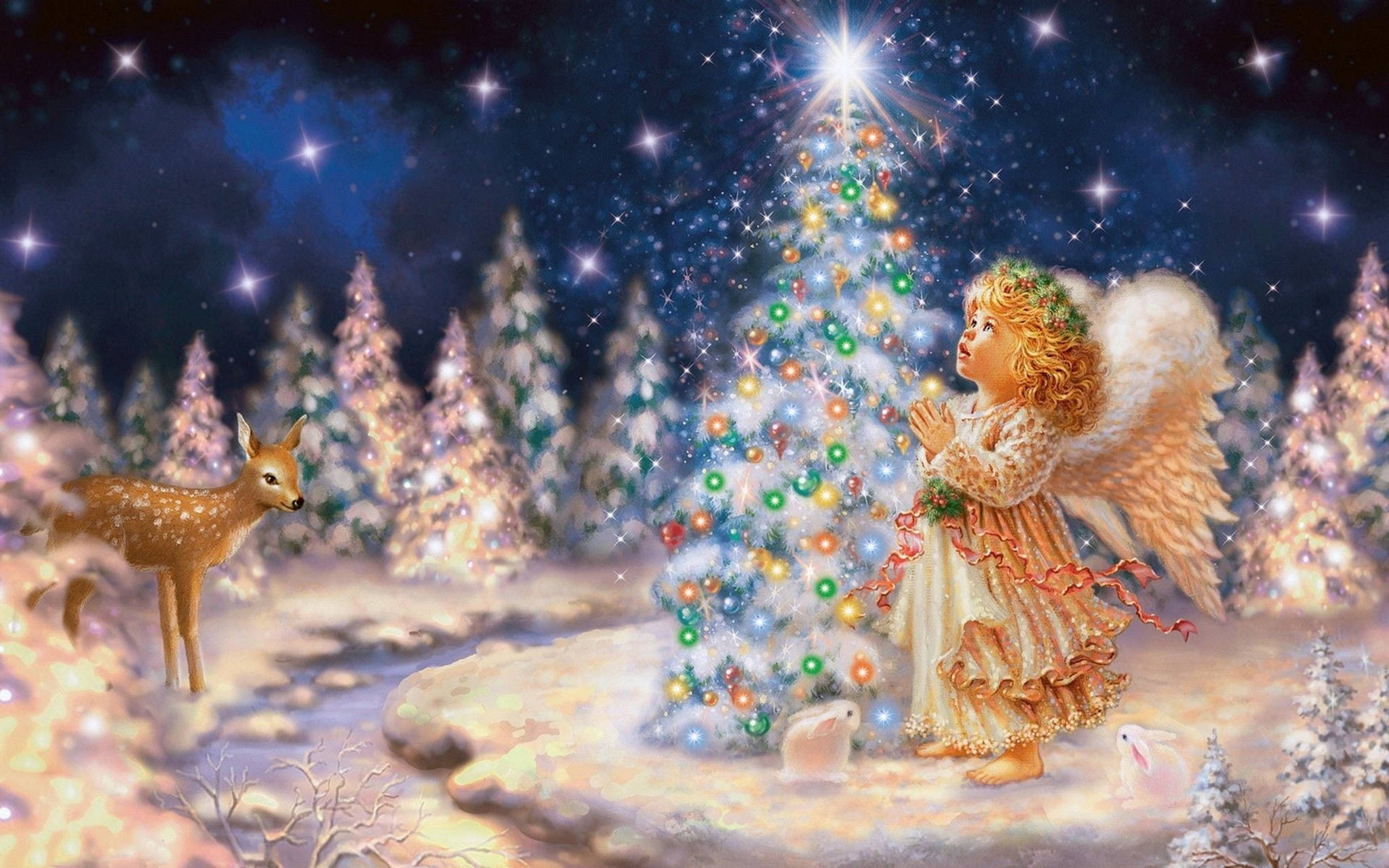 祈るクリスマスエンジェル 壁紙
