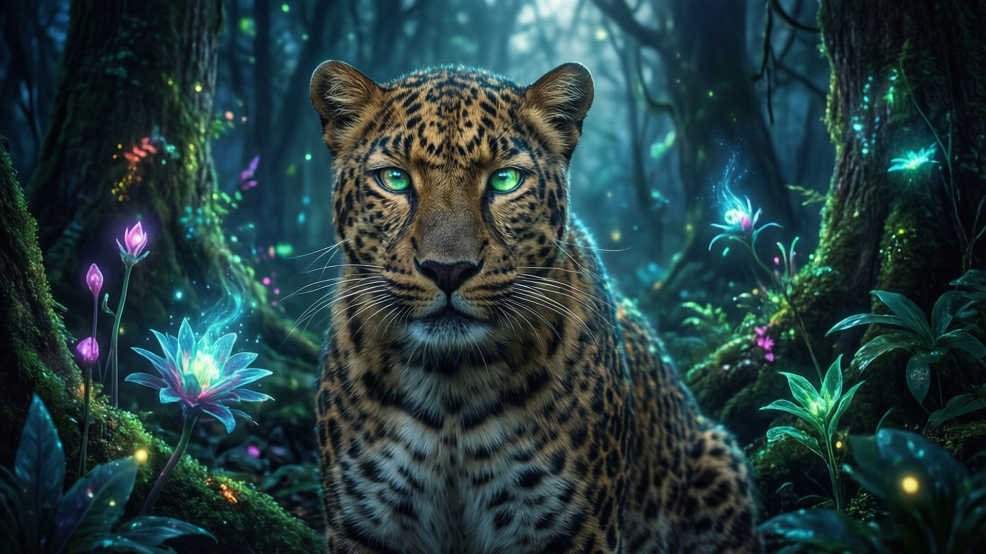 神秘の夜のヒョウ 壁紙