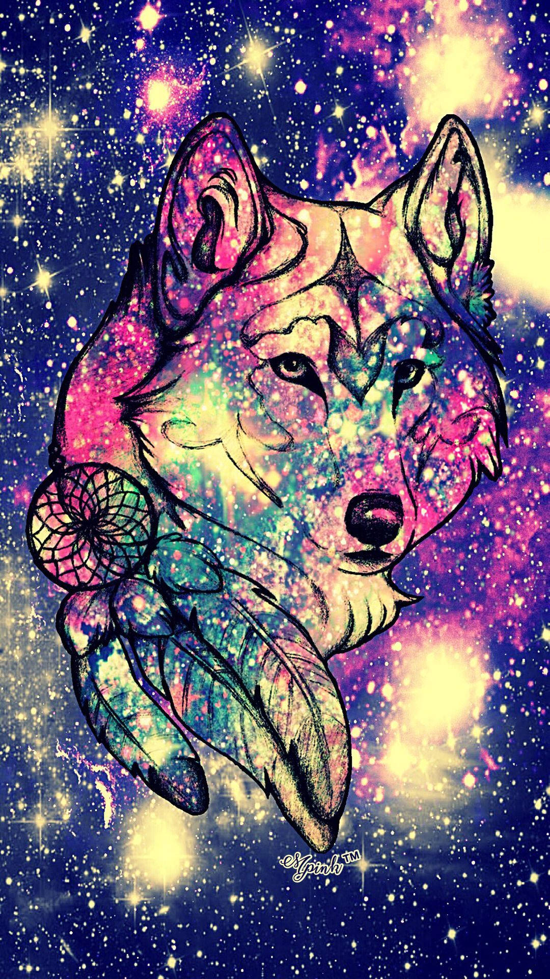 神秘的な銀河の狼 – 幻想的な輝きに包まれて 壁紙