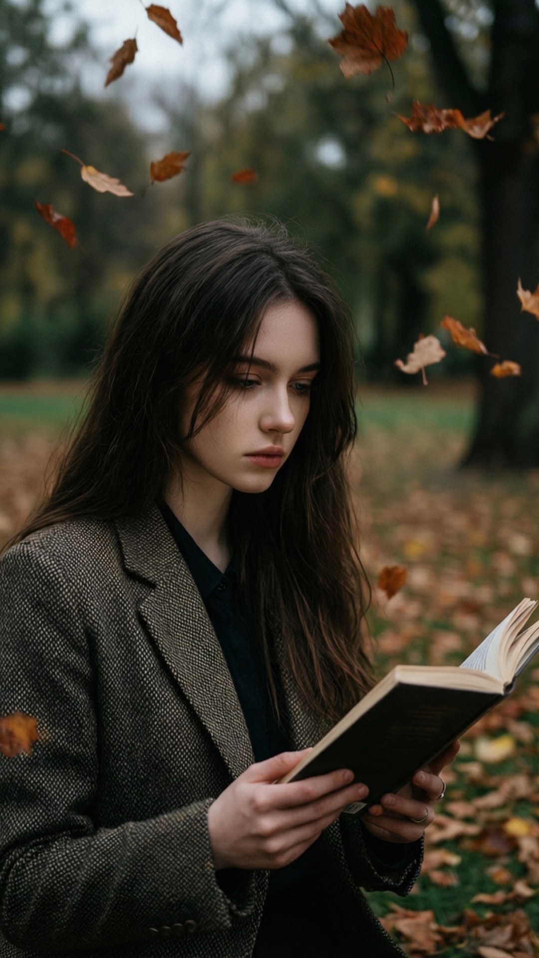 秋の読書ポートレート 壁紙