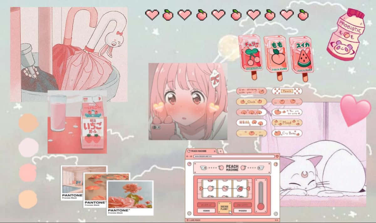 穏やかで静かなアニメの風景、柔らかなピンクの色合いで 壁紙
