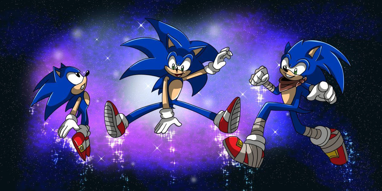3つのダイナミックなアクションで描かれるソニックの壁紙