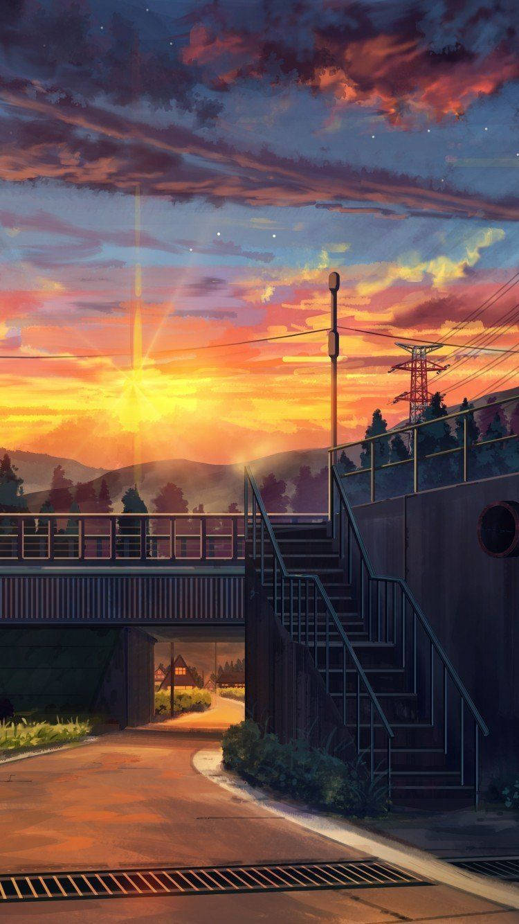 空っぽの道路と橋 アニメ風夕景