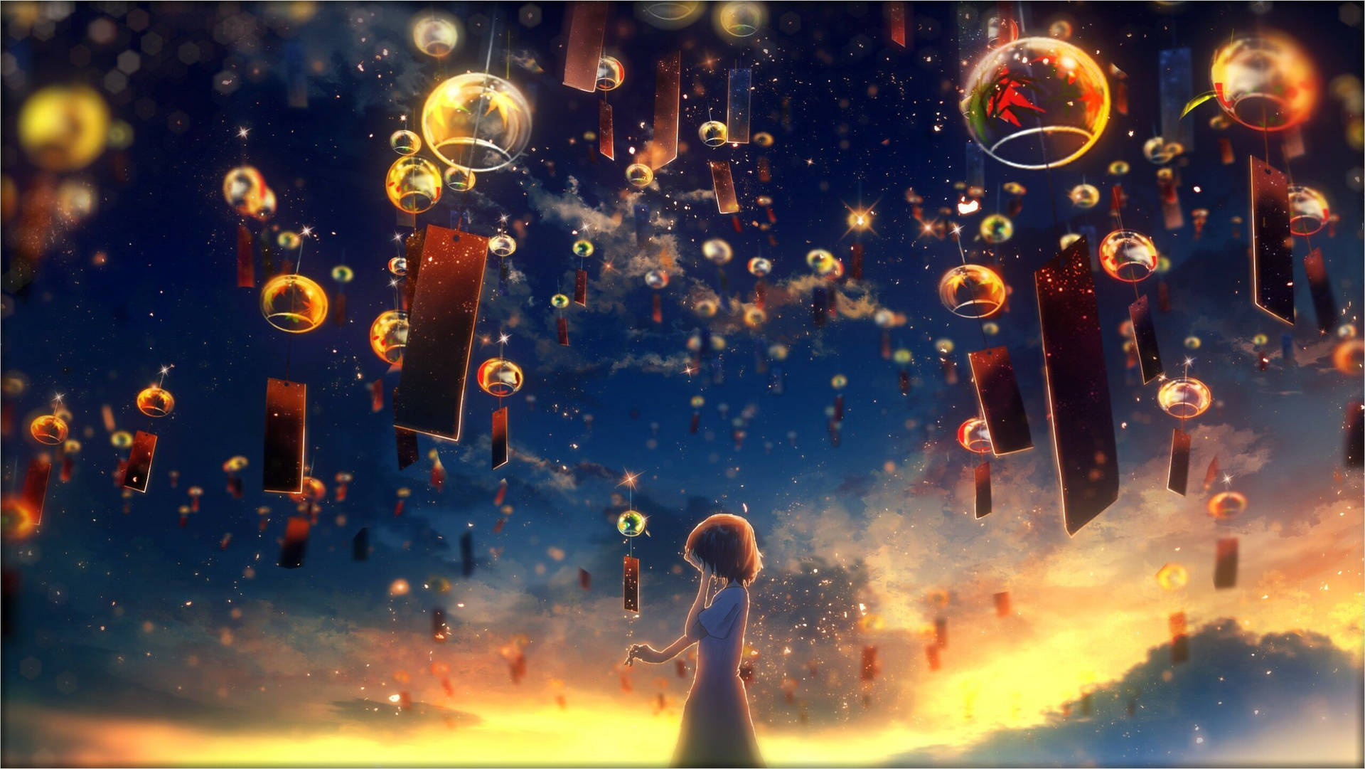 空に舞う4Kランタン — 4K アニメ GIF 壁紙
