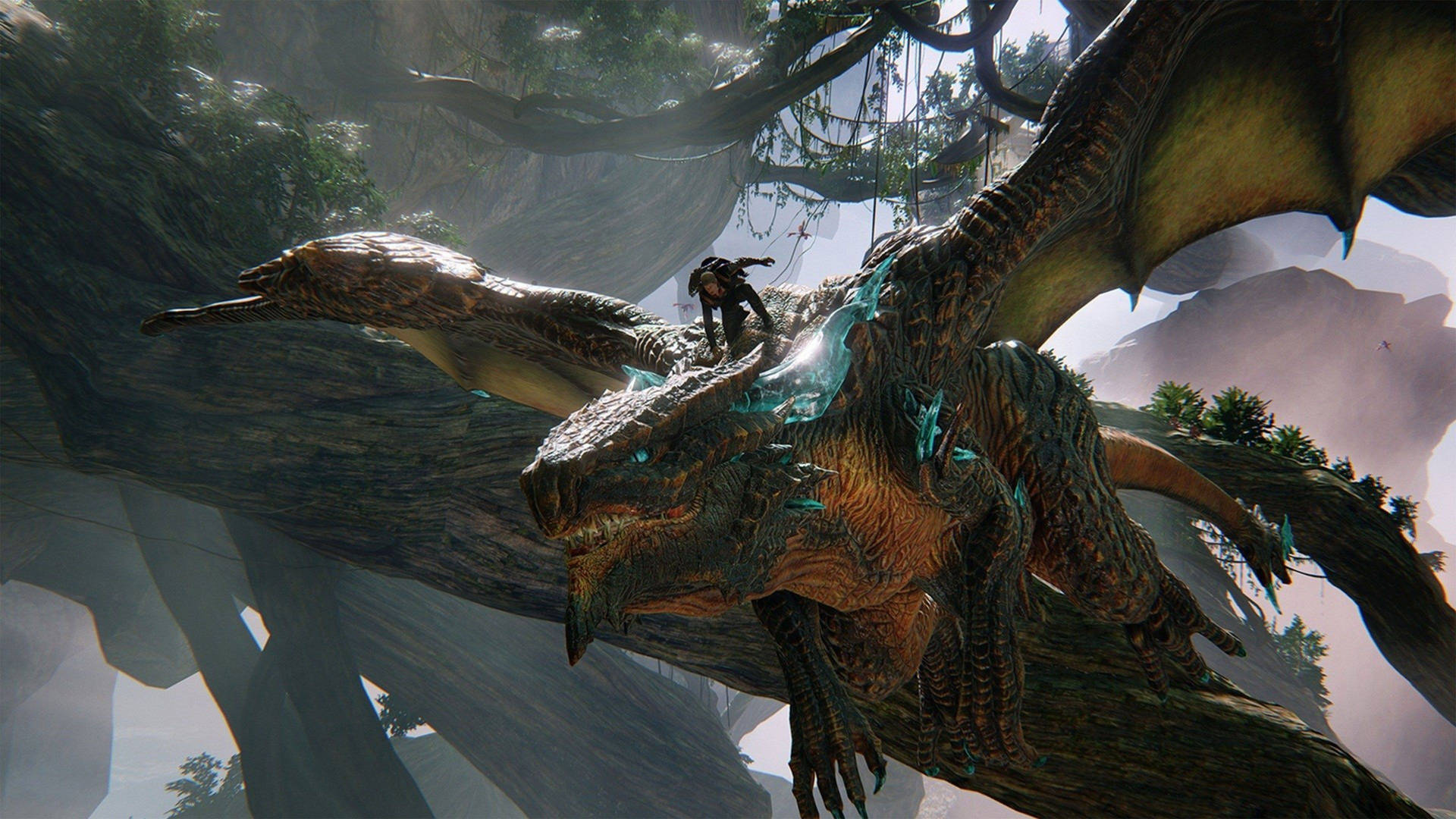 暗く大きなスケールバウンドのドラゴンが飛ぶ4K壁紙