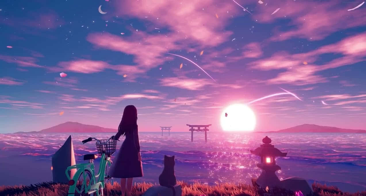 空を見つめる穏やかなアニメ少女