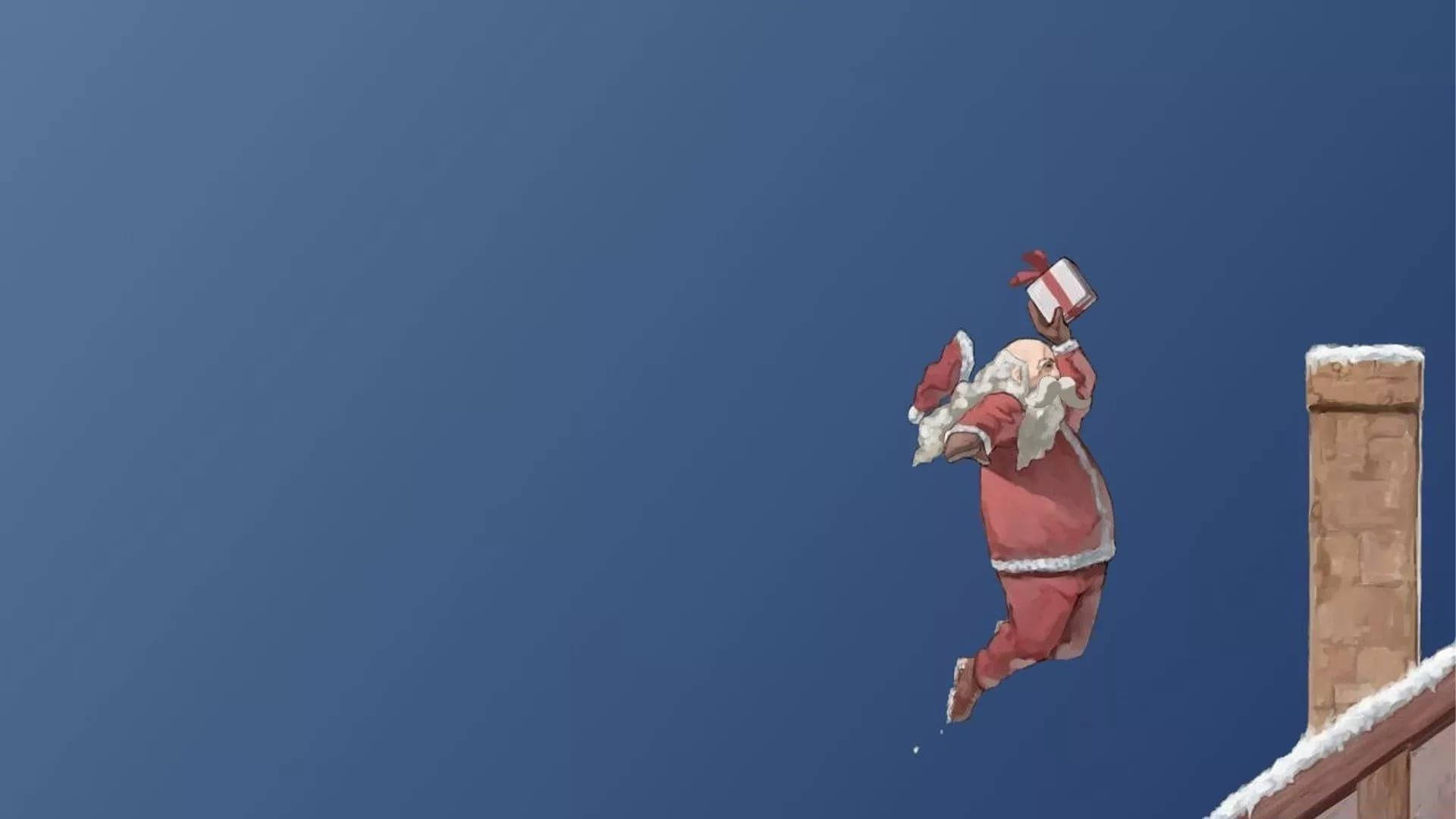 空中に浮かぶサンタ おかしなクリスマス 壁紙