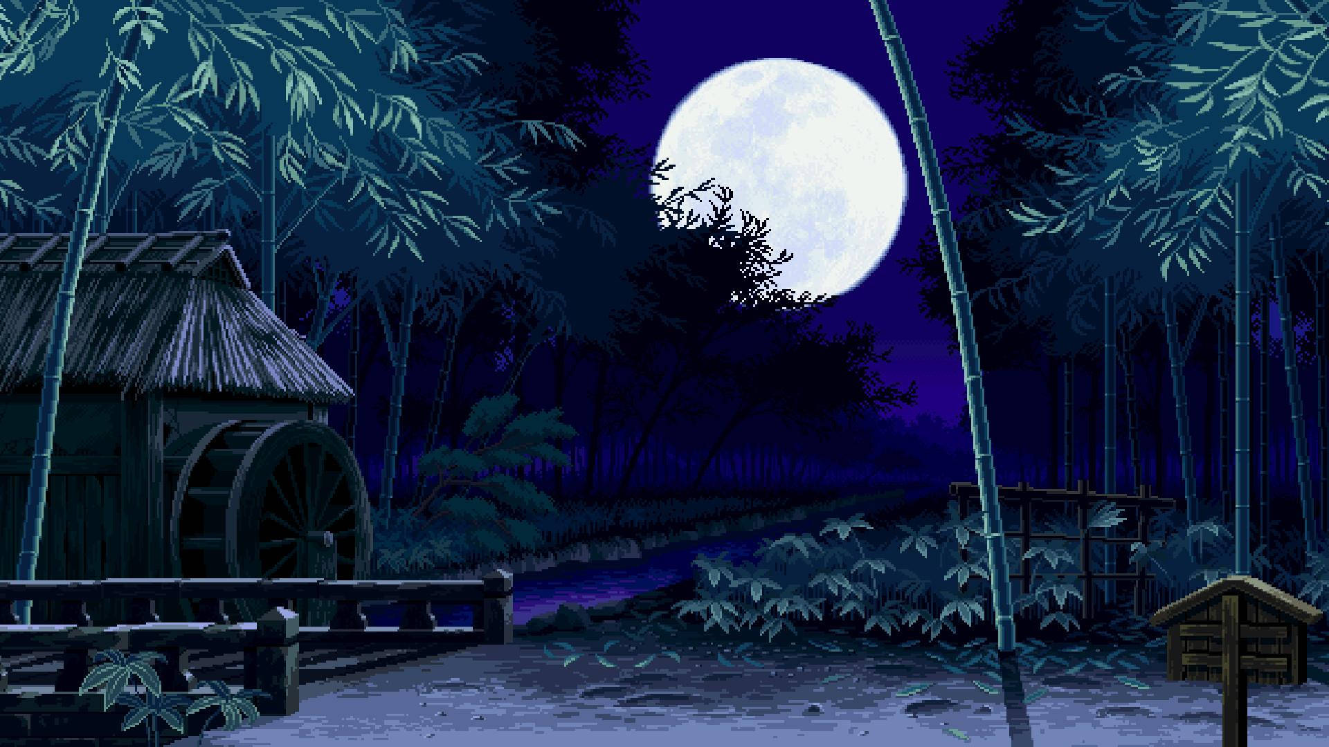 竹と夜の美しいアート 壁紙