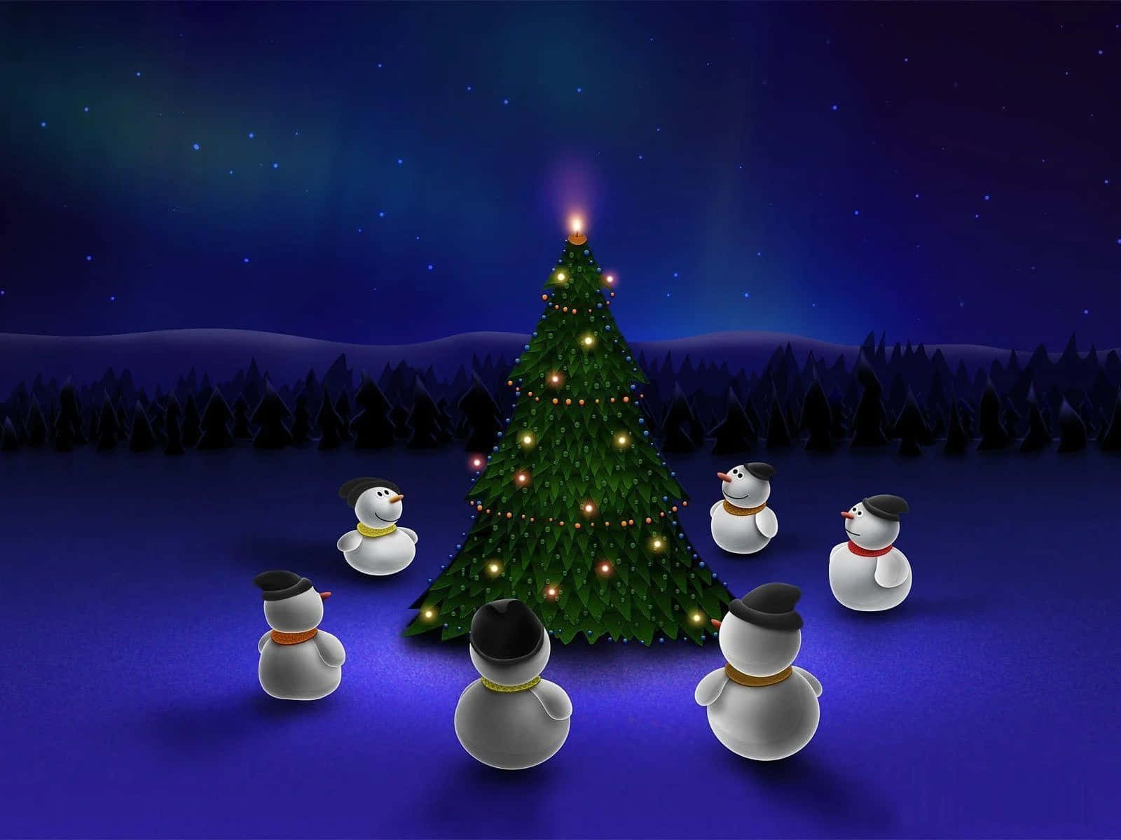 笑顔のサンタクロースとクリスマスツリー 壁紙