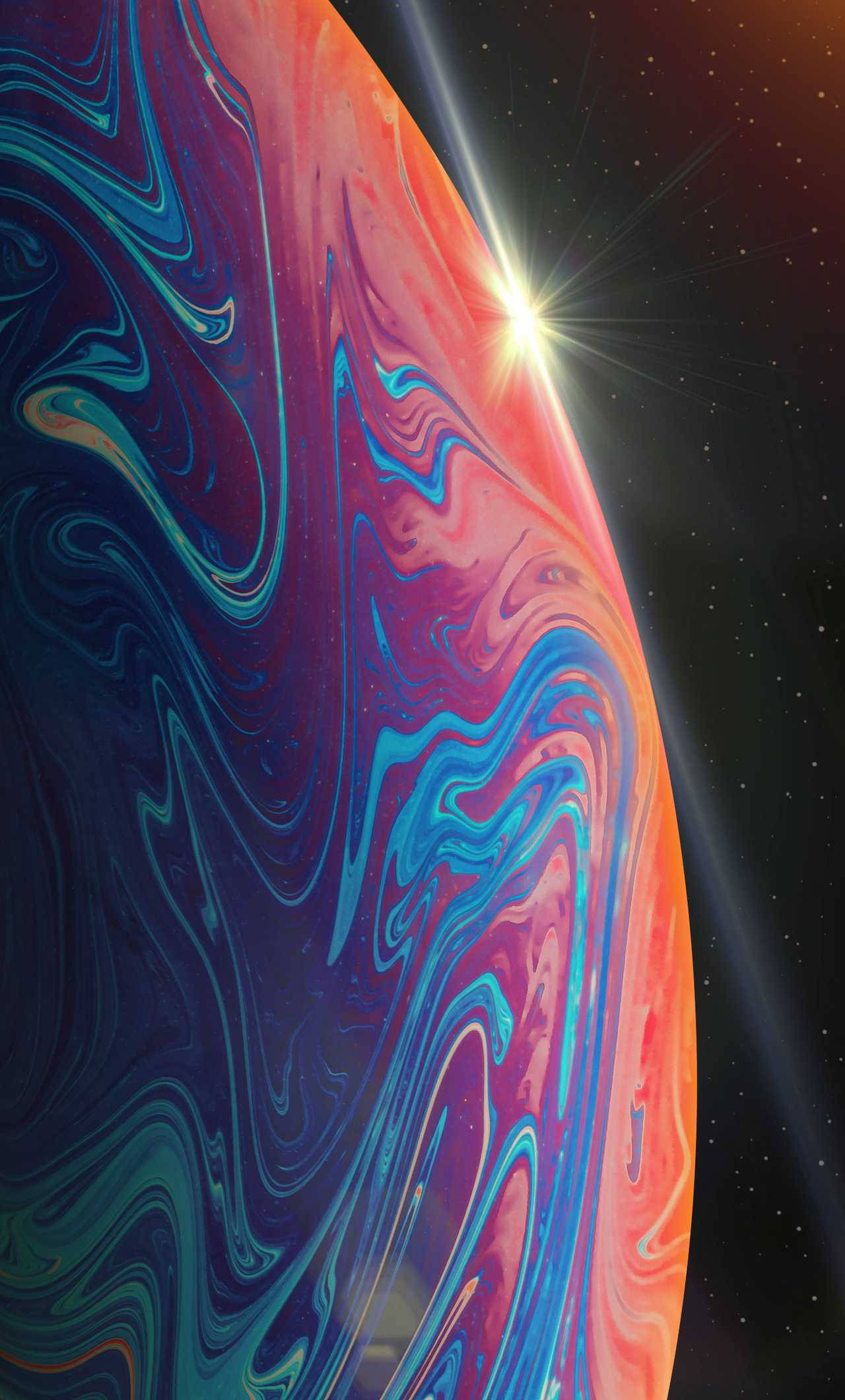 紫とオレンジの惑星テーマを施した壮観なiPhone 13 Pro 壁紙