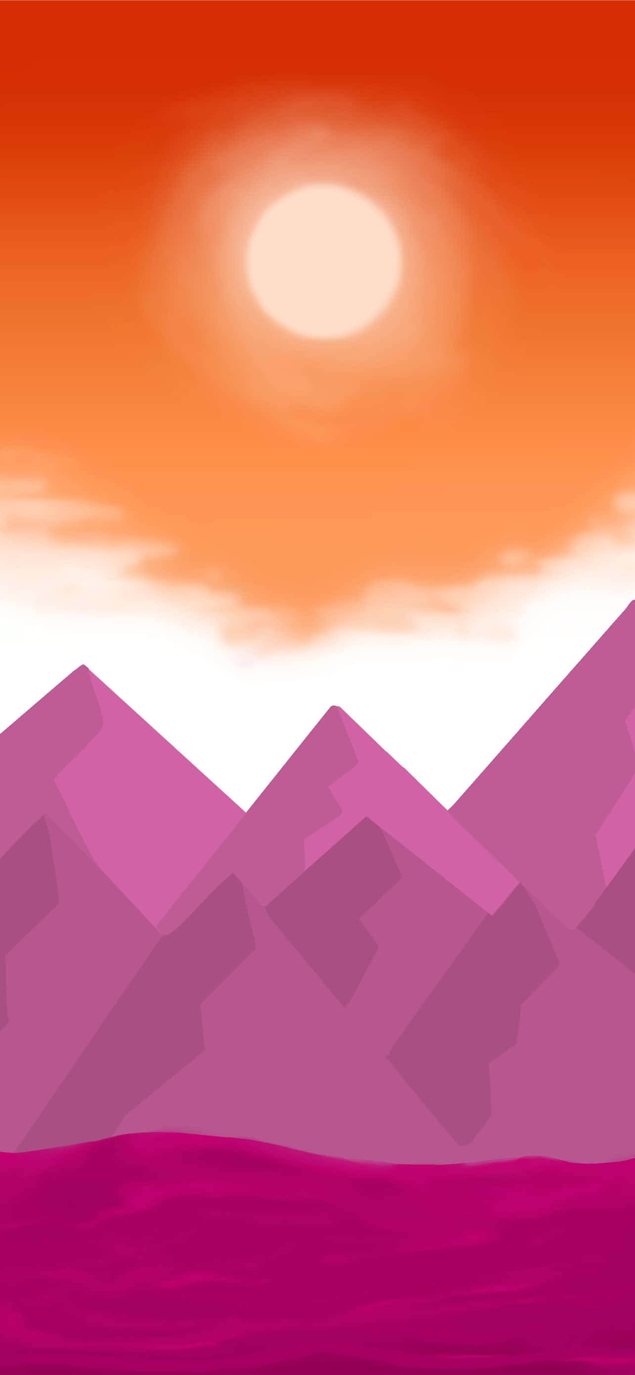 紫とピンクの山の風景と太陽 壁紙