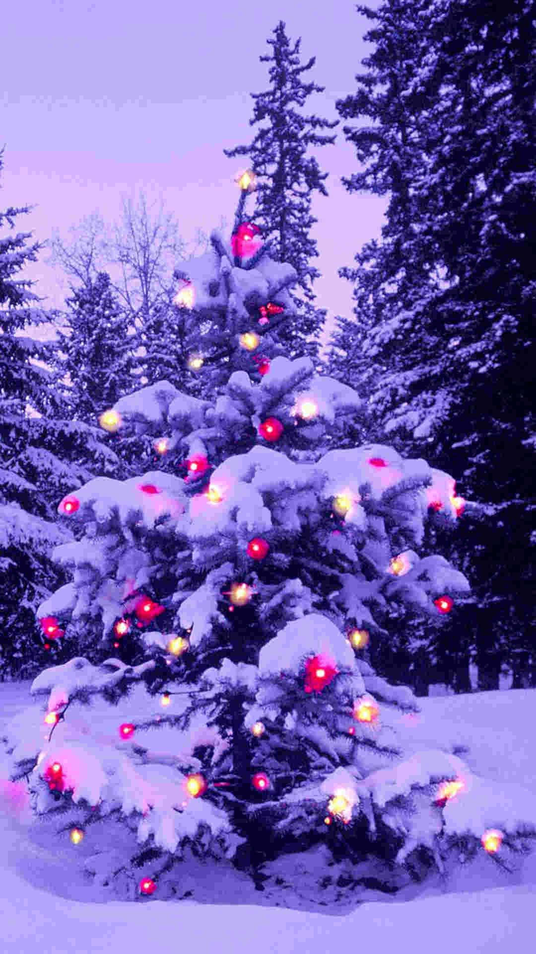 紫のiPhoneクリスマススノー 壁紙
