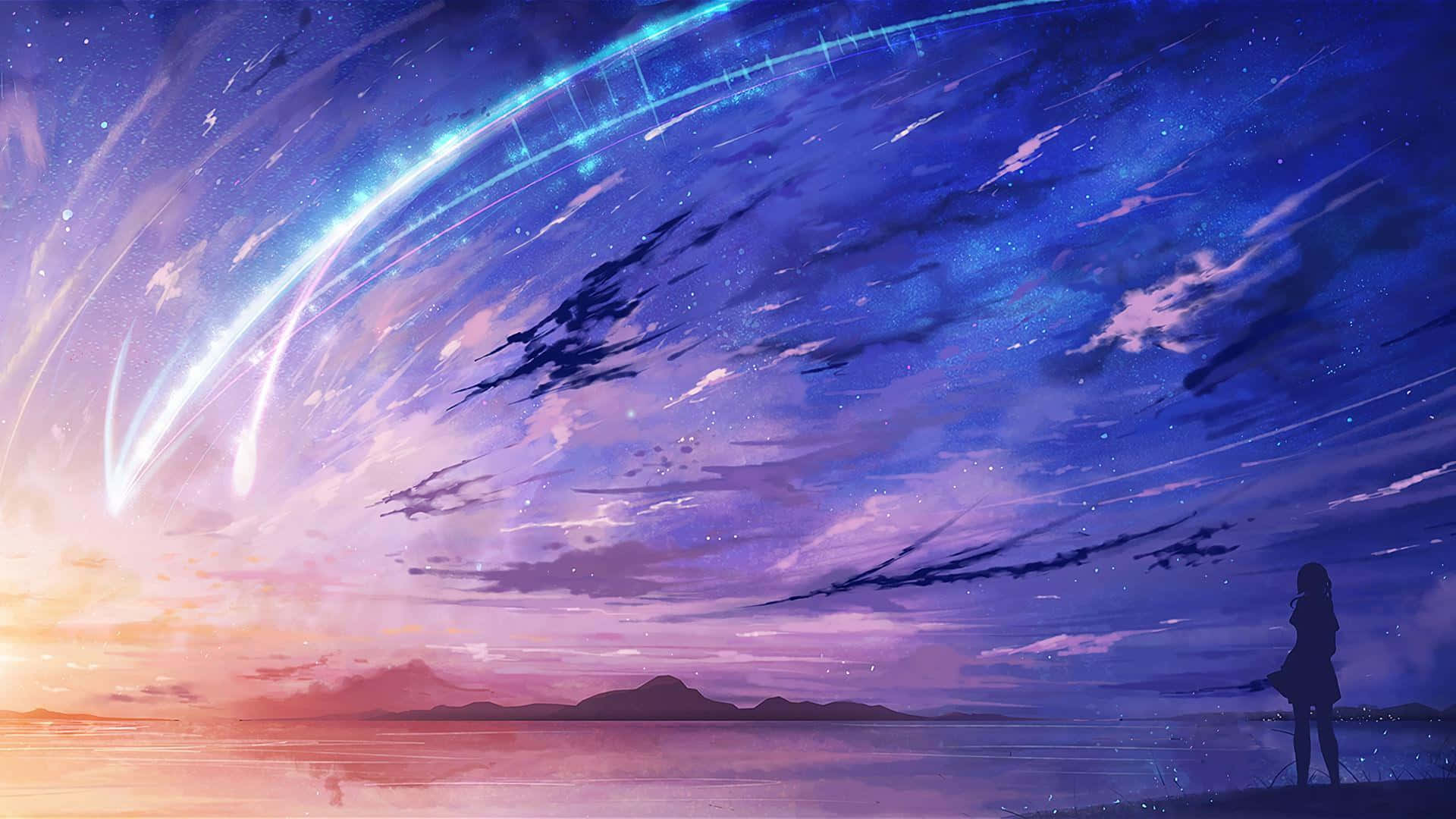 紫のアニメファンタジー世界のシュールな情景 壁紙
