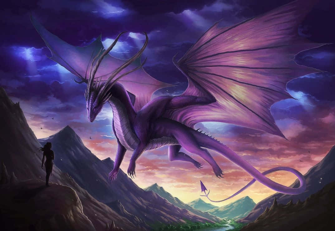 紫のドラゴンと丘 壁紙