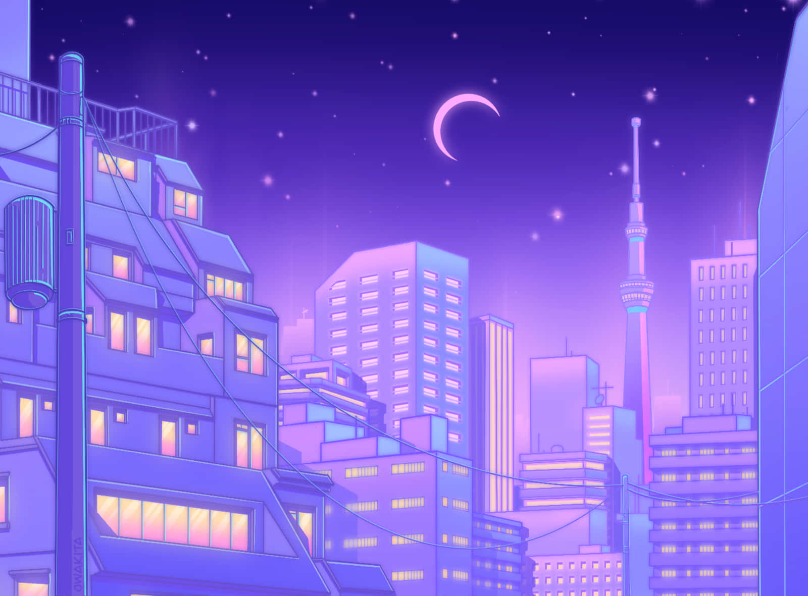 紫の夜の東京アニメ 壁紙