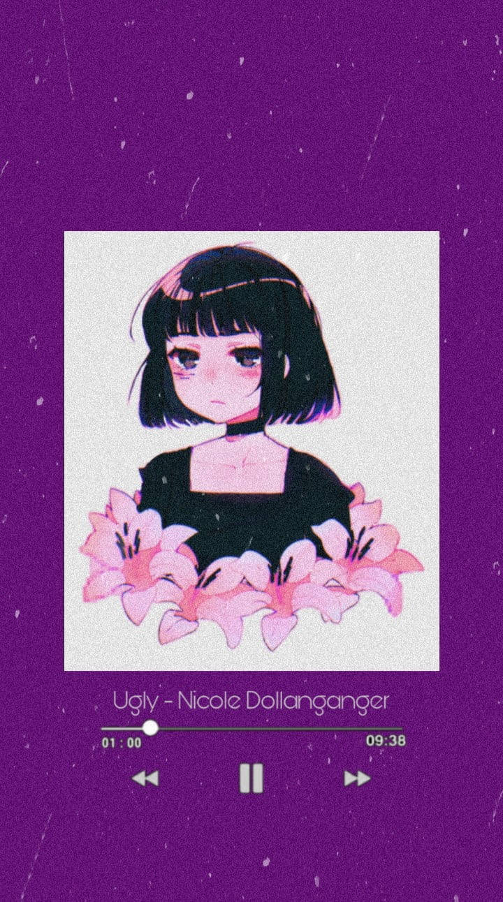 紫の悲しげな美的アニメ少女 壁紙