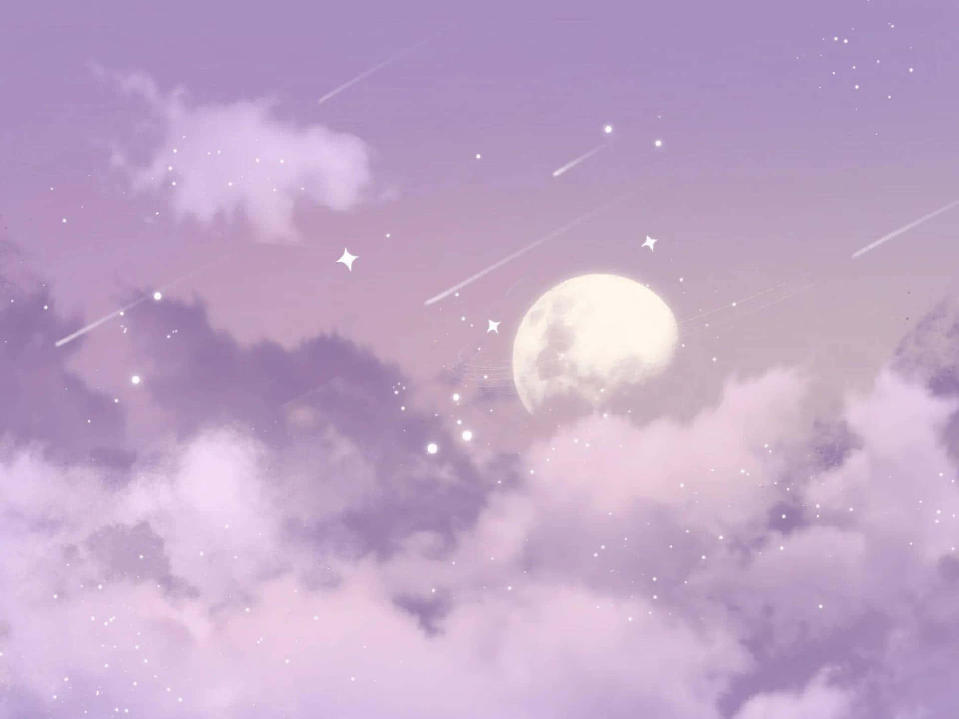 紫空に雲と星が広がる風景 壁紙
