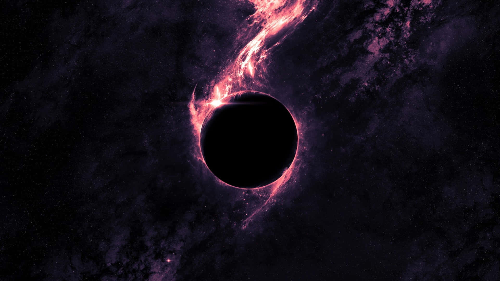 紫色の背景の中央にあるブラックホール 壁紙