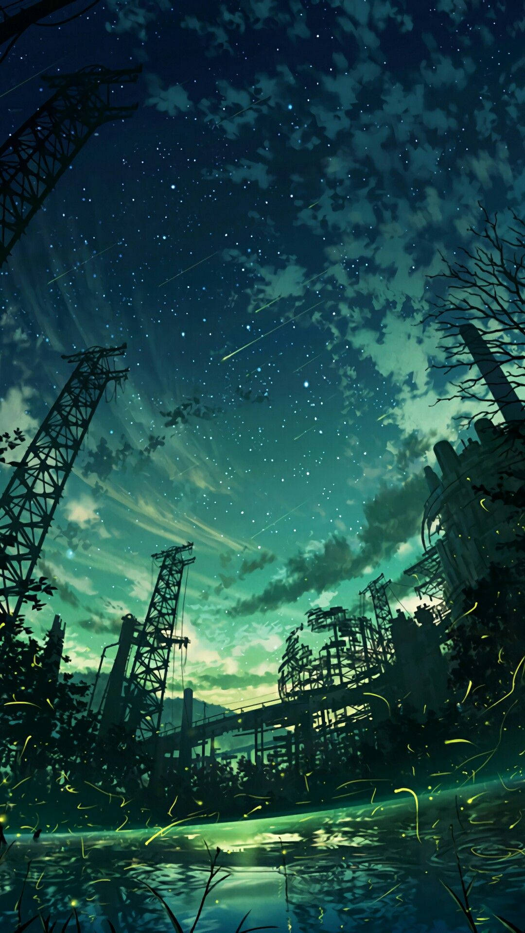 緑の空と星々のグラフィック 壁紙