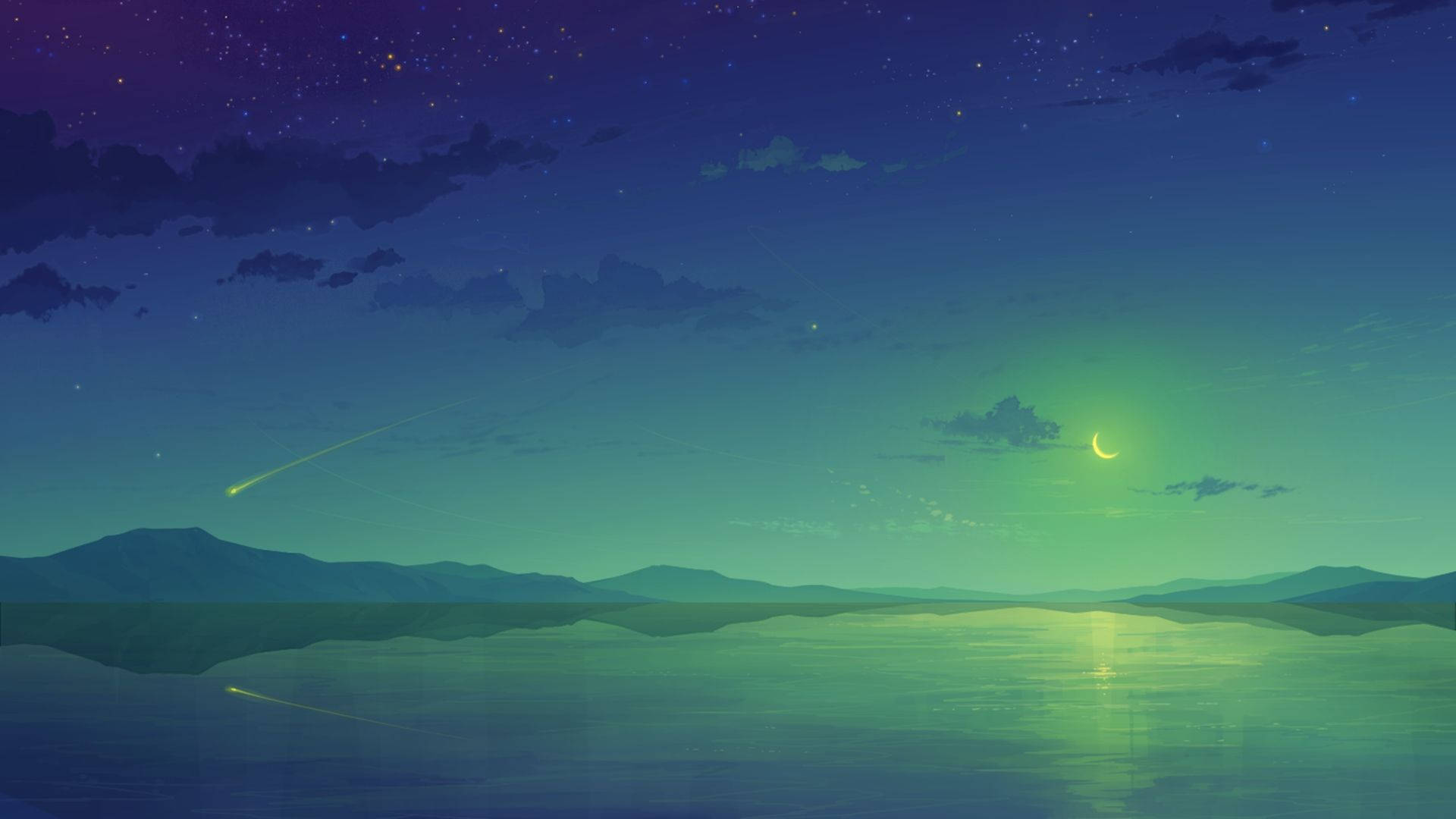 緑の空と月 壁紙